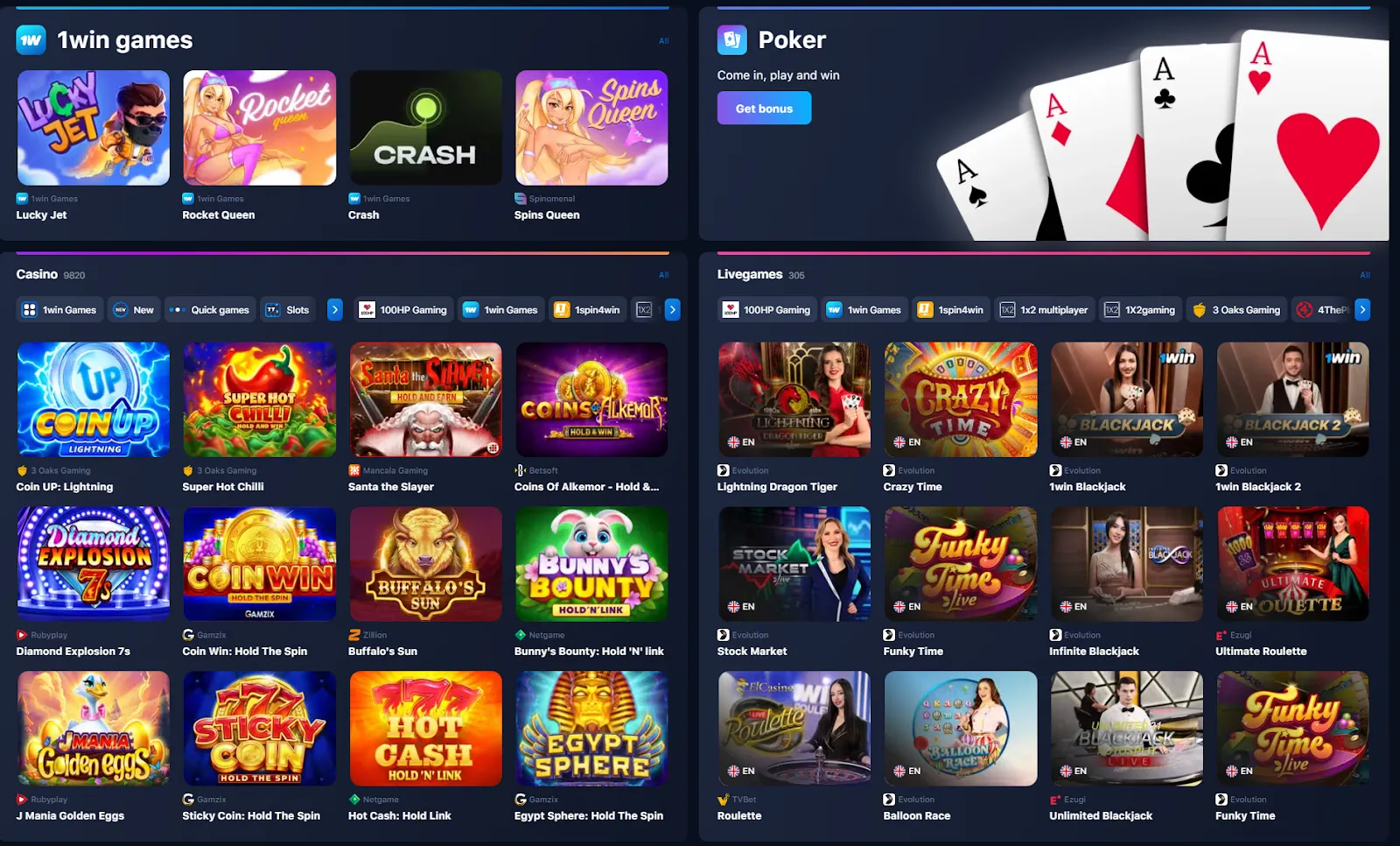 1win casino games Pakistan